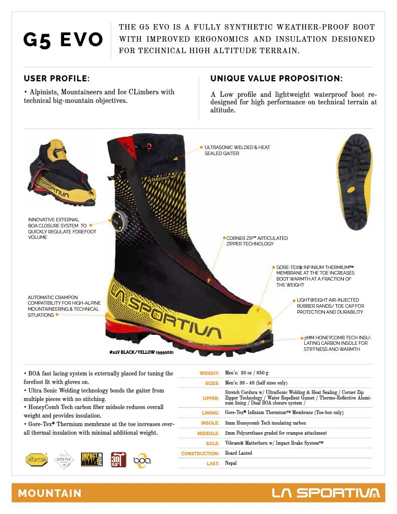 La Sportiva Footwear G5 EVO 4 La Sportiva Footwear G5 EVO